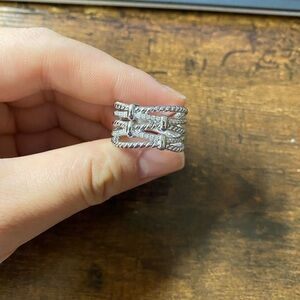 Judith Ripka Isola Crossover Sterling Silver Ring With Pave Diamonds Size 8
